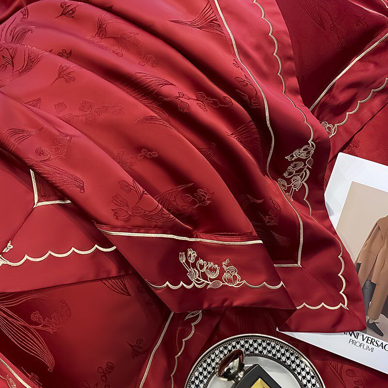 中式婚庆大红色四件套提花结婚被套新婚床上用品婚房陪嫁喜被,床上用品,婚庆床品套件,淘宝优惠券,粉丝福利购,淘宝优惠卷