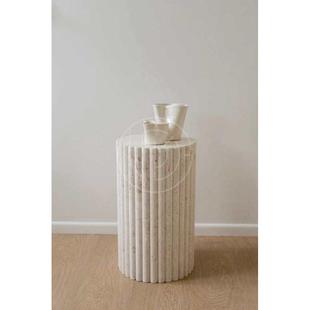 洞客厅柱落地圆柱体装饰开槽石雕塑黄摆件电视柜展示酒店台底座