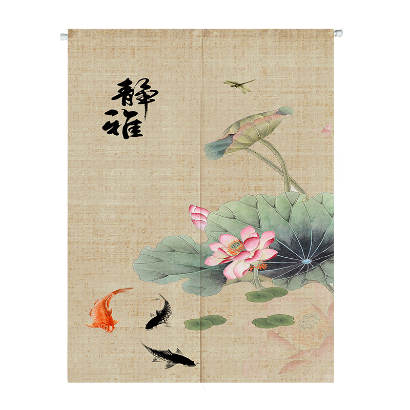 中式门帘中国风布艺卫生间厨房挂帘卧室隔断帘荷花家Y用装饰遮挡