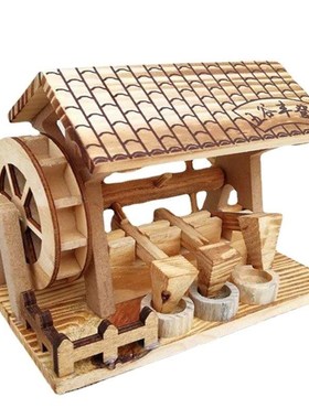 传统复古石磨谷风车水车手推车独轮车马车仿古木制农具工艺品摆件