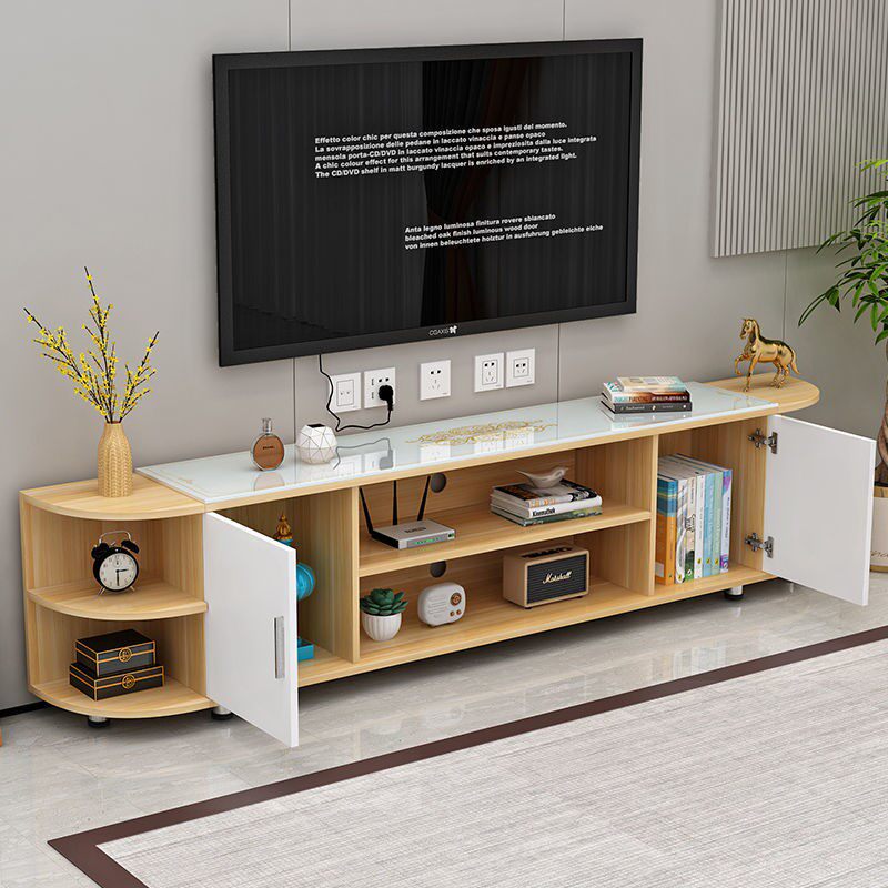 电视柜现代简约转角钢化s玻璃地柜组合落地北欧家用背景墙柜圆角