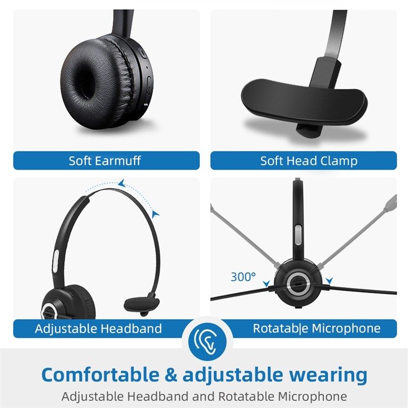 Call Center VOIP Headset Mono Bluetooth Wireless Noise Cance