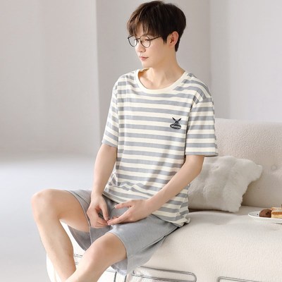 睡衣男款a夏季纯棉短裤男童新款夏天薄款青少年男士大码家居服套