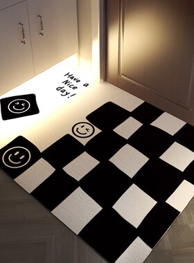 简约棋盘格进门入户门地垫防水免洗防滑脚垫pOvc可裁剪大门口地垫