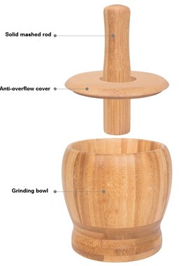 1PC Multifunction Garlic Press Wood Mortar and Pestle Set Ma