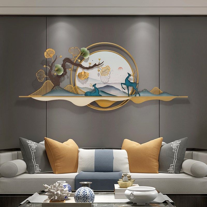 新中式客厅沙发背景墙装饰画创意轻奢麋鹿墙壁画卧室床头墙面挂画,家居饰品,现代装饰画,淘宝优惠券,粉丝福利购,淘宝优惠卷