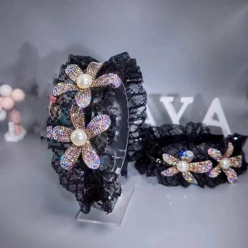 黑色麻花b辫网纱发箍水钻气质发卡时尚百搭轻奢头箍女洗脸发饰头