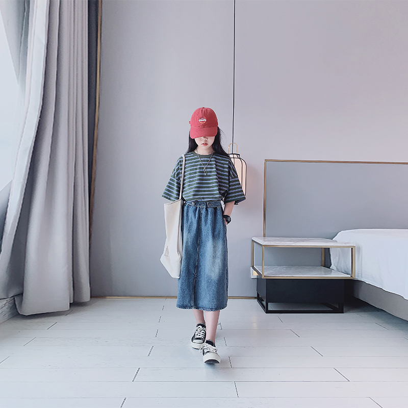 女童半身裙2023夏装新款女大童复古洋气牛仔裙儿童简约休闲裙子潮