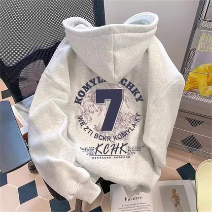 儿童加绒卫衣男童秋冬季宽松百搭女童冬装一体绒加厚潮流连帽套头