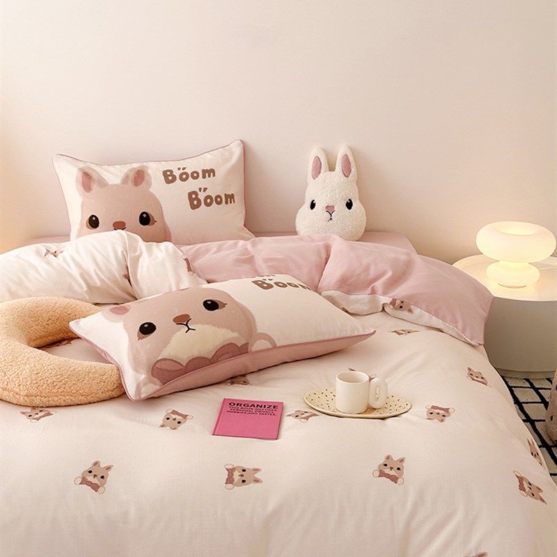 可爱兔兔A类母婴春夏季卡通纯棉双层纱布四件套少女心卧室三件套,床上用品,床品套件/四件套/多件套,淘宝优惠券,粉丝福利购,淘宝优惠卷