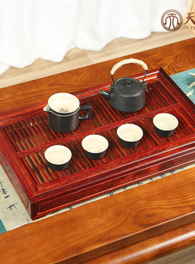 小叶紫檀栏杆素i面方形茶盘客厅桌面摆件红木功夫茶具中式复古茶