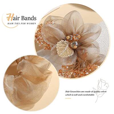 速发Brinie Flower Hair Scrunchies Champagne Elastic Hair Ban