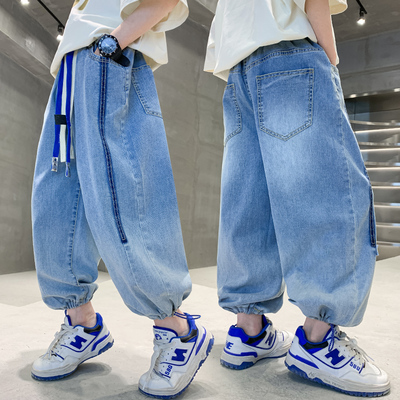 中大男童夏季裤子洋帅气2023新款儿童男孩九分防蚊牛仔薄款夏装潮