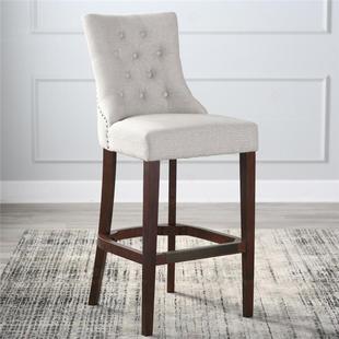 美式吧台椅实木高脚凳简约酒吧椅家用吧台凳子靠背前台椅实木餐椅