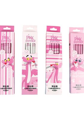 12 Pcs/box Cartoon Animal Pink Panther Leopard HB Wooden Sta