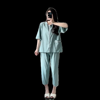 汗蒸服男女款2023新款全棉洋派可爱七分长裤长袖大尺码情侣浴衣