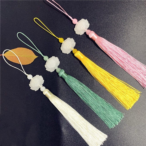 现货diy古风汉服压襟 团扇吊坠材料 仿白玉莲花流苏穗子 长款流苏