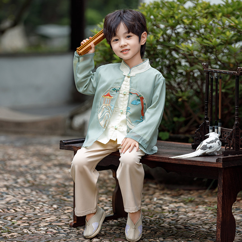 热销儿童汉服男童超仙古风唐装宝宝古装春秋款2024新款中国风春装