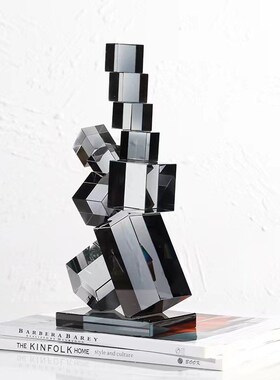 轻奢高档几何水晶方块摆件玄关客厅电视柜办公室书房艺术装饰品