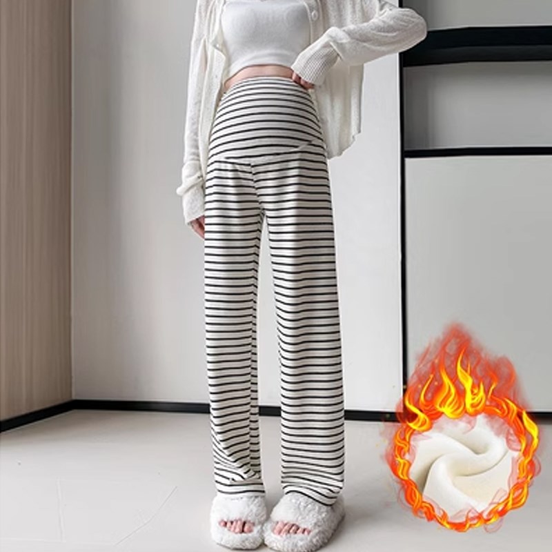 孕妇裤春装孕期宽松柔软舒服条纹家居裤秋冬季加绒加厚孕妇打底裤