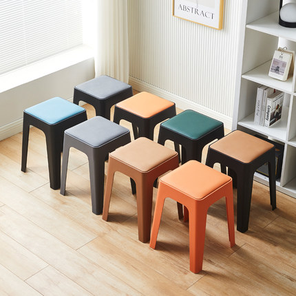 北欧塑料b凳子可摞叠加厚家用餐凳省空间可叠放软包凳子餐厅等位