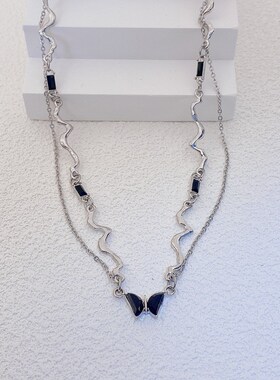 暗黑风蝴蝶项g链女波浪纹链条拼接锁骨链小众简约轻奢高级感项饰