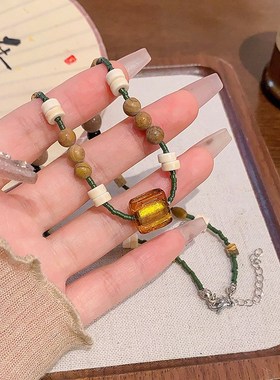 波西米亚民族风项链女小r众设计感颈链新中式复古串珠蝴蝶配饰