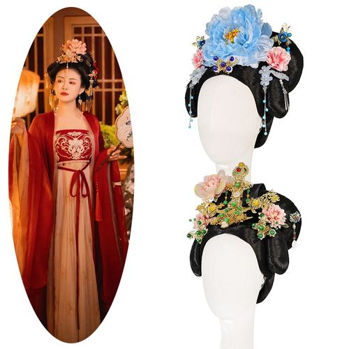 古风女整顶假发套舞台影视演出古典唐风一体式假发套头饰反串发套