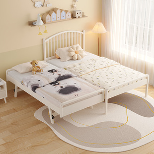 单人床1米2儿童拼接床白色实木床现代简约一米宽抽拉床子母床拖床