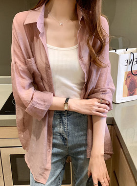 白色正肩雪纺衬衫防晒衣女2023新款夏天大R码宽松长袖外套潮