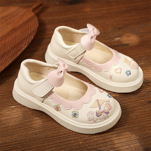 新款春夏儿童汉服鞋子中国风绣花鞋女童旗袍小皮鞋U公主软底表演