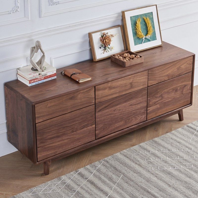 北美黑胡桃木电视柜家用卧室电视机柜高款落地全实木客厅柜子靠墙