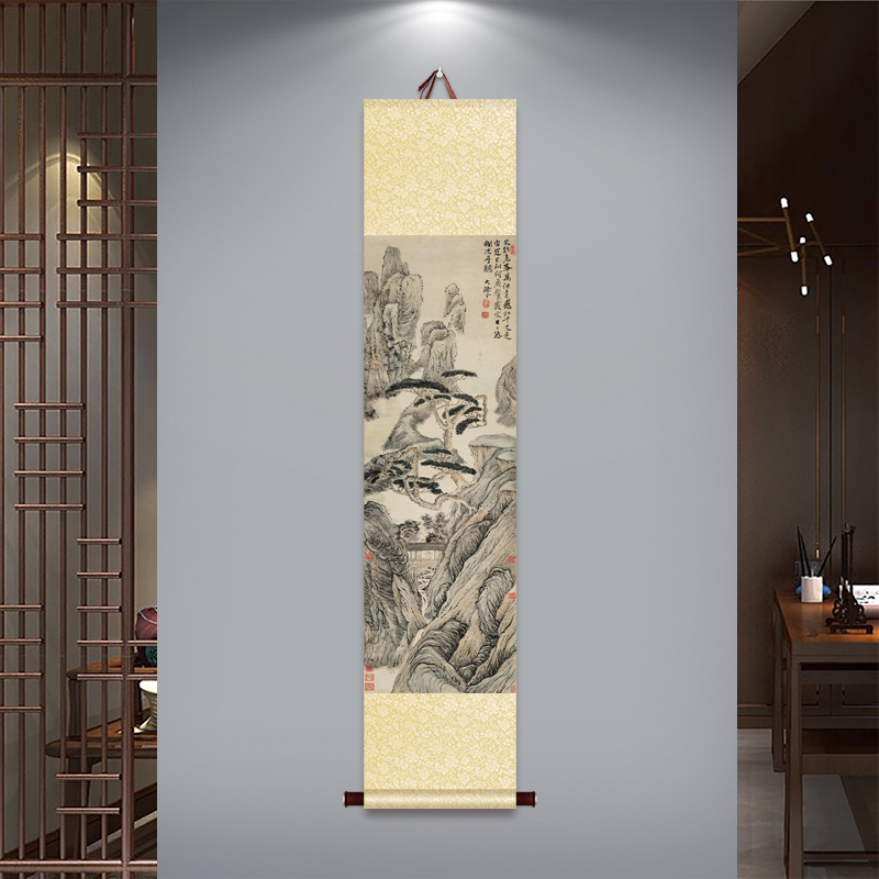 渔父图吴镇元代古画新中式古风卷轴挂画茶室书房挂轴装饰山水国画