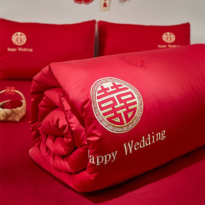 婚嫁被子结婚陪嫁婚庆被芯大红色夏凉被双人春秋新婚喜被空调棉被