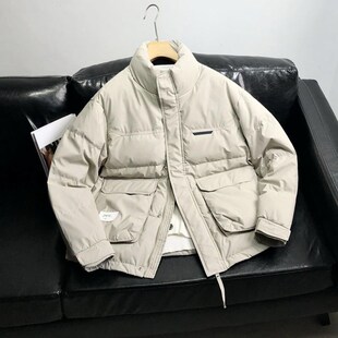 冬季男士短款羽绒服加厚保暖皮面PU皮抗寒面包服潮牌立领夹克外套