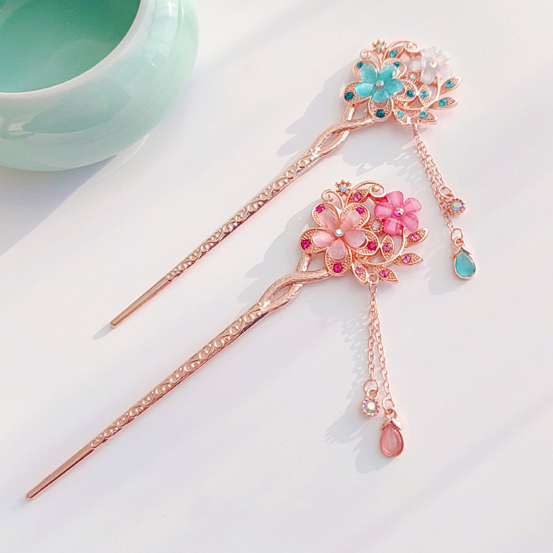 儿童发钗发簪子女古风发饰流苏步摇汉服头饰女童s古装古代旗袍配