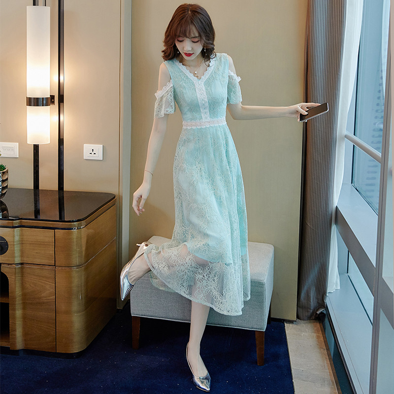 热销雪纺连衣裙夏2022新款蕾丝流行裙子仙女超仙森系智熏裙法式桔