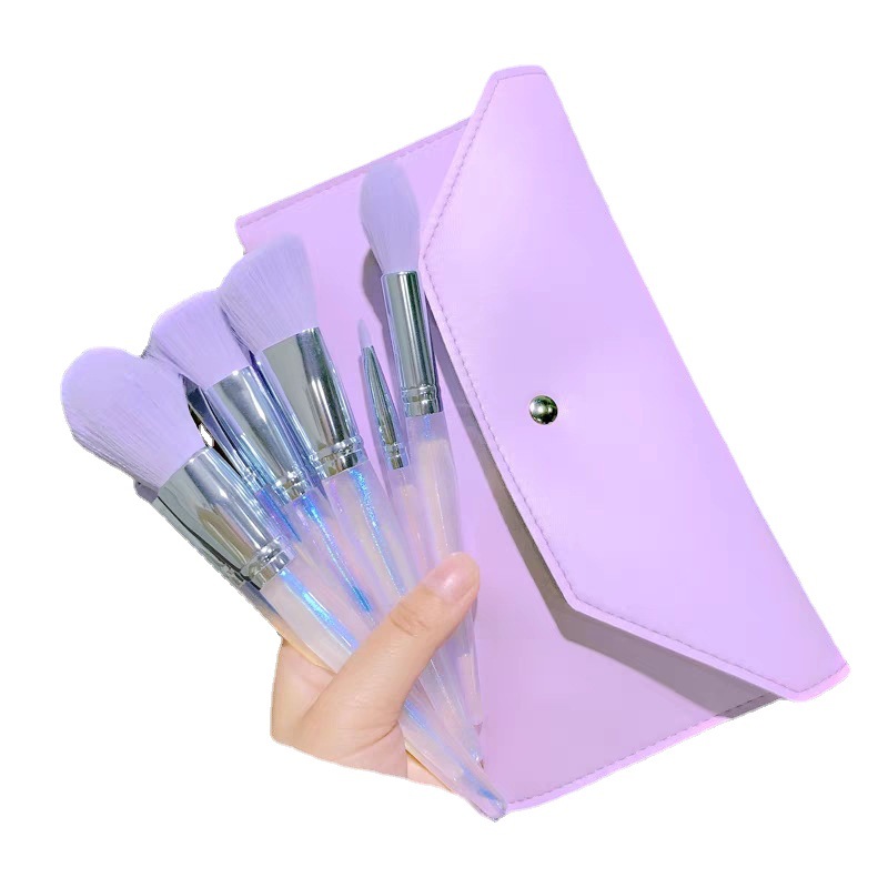速发5-10Pcs Purple Makeup Brushes Set with Storage Bag Eye S