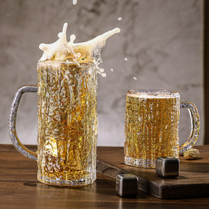 啤酒杯水晶玻璃家用大容量带把精酿扎啤杯L高颜值酒吧果汁玻璃杯