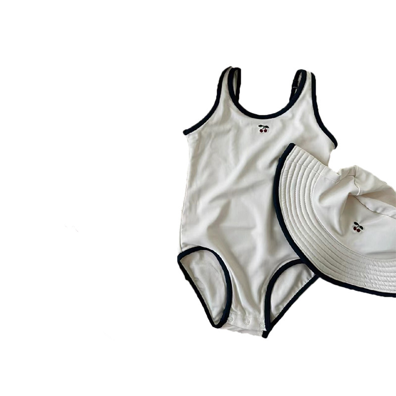 女童连体泳衣2023o夏季新款洋气宝宝时尚游泳衣美式风儿童白色泳