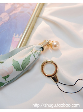 绿色植物淑女丝巾手m机挂绳挂脖绳子吊绳丝带女个性短手机链简约