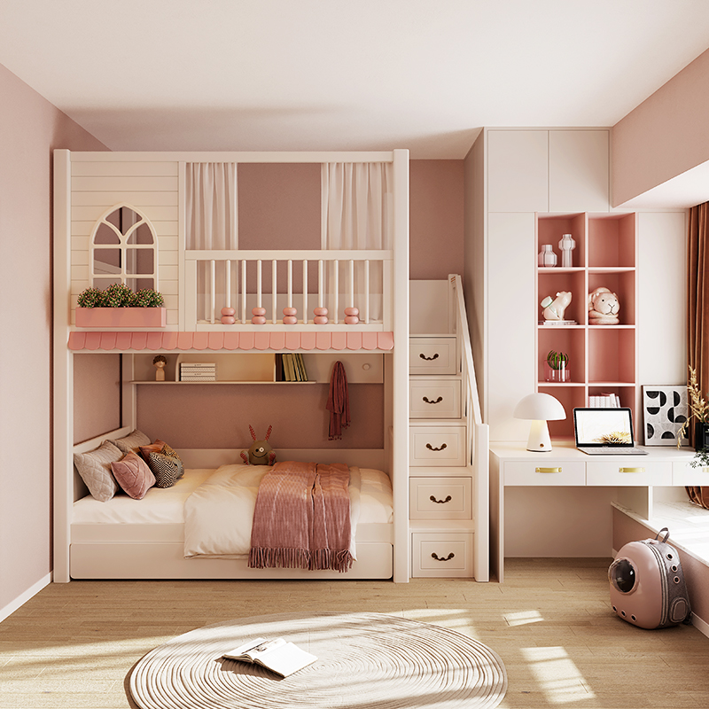 定制实木上下铺双层床高护栏儿童床高低小户型同宽两层双人上下床
