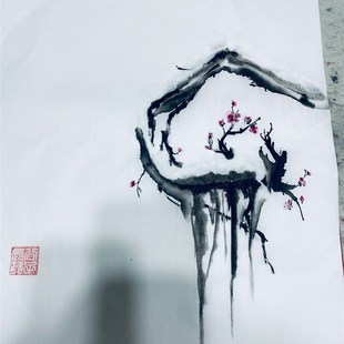 纯手绘国画写意装饰画玄关挂画水墨画客厅装饰画雪梅可定制