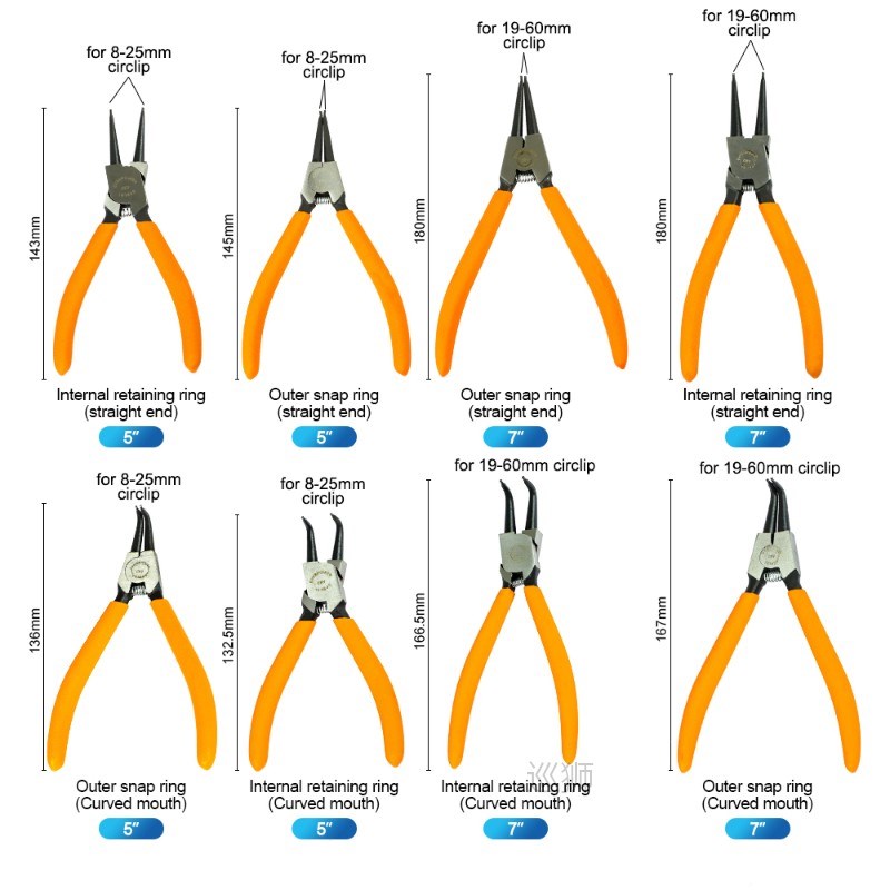 Internal External Circlip Pliers 5 inch 7 inch Cr-V Retainin