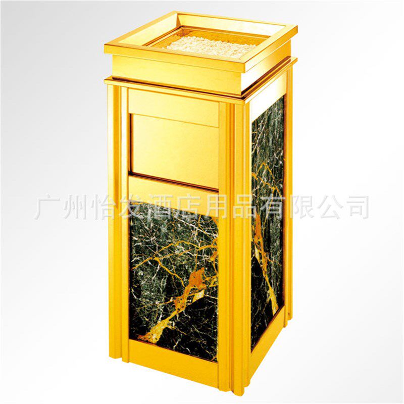 不锈钢大理石垃圾桶酒店大堂宾馆果皮桶钛金座地四菱角烟灰桶