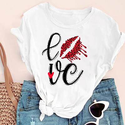 速发Women Lip Watercolor Funny Camisetas Mujer  Fashion Prin