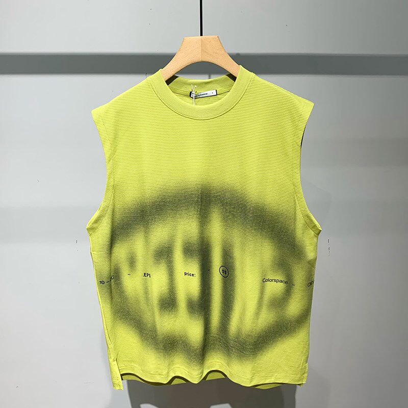 夏季帅气新款男装个性背心T恤潮牌渐变印花宽松休闲运动无袖坎肩
