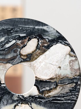 高档轻奢天然大理石同心圆玉扣装饰品样板房间书房电视柜壁龛摆件