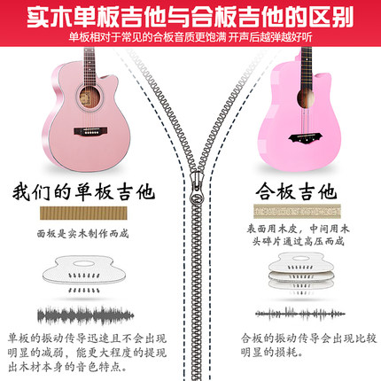 马丁密思粉色全单板吉他36寸40寸3E8寸41民谣初学者女生用电箱吉