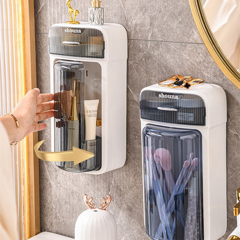 浴室卫生间壁挂式收纳q盒口红化妆刷防水置物架洗漱台墙上旋转收